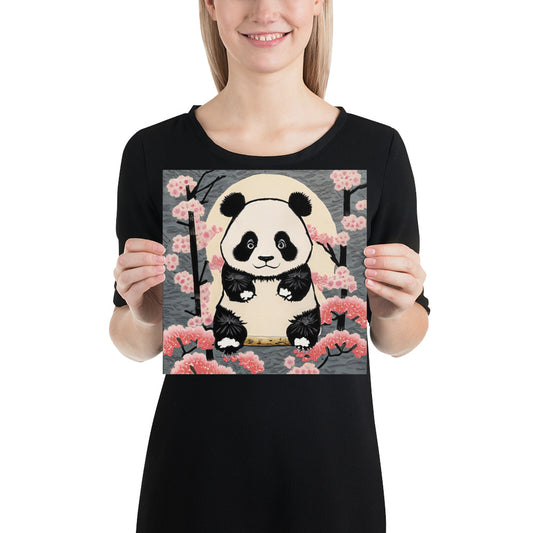 Panda and Sakura (Woodblock Printing Style) Poster by tokyozoodesign
