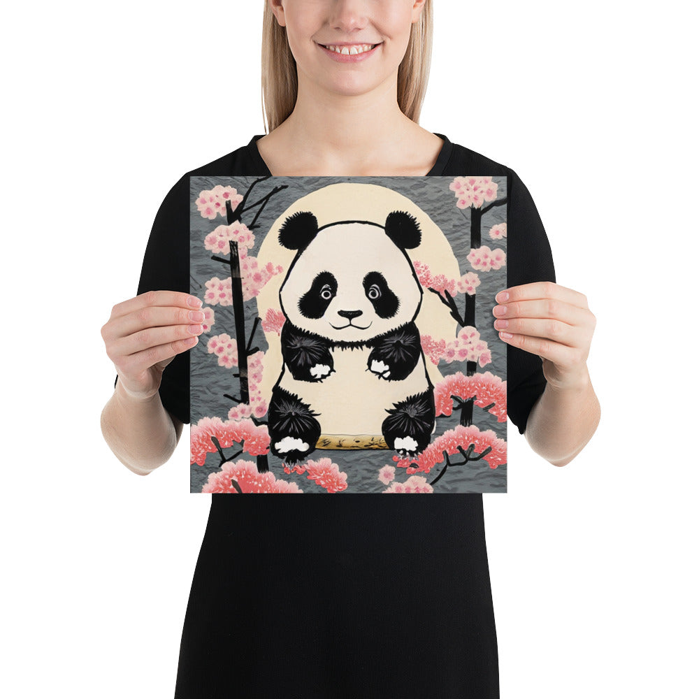 Panda and Sakura (Woodblock Printing Style) Poster by tokyozoodesign