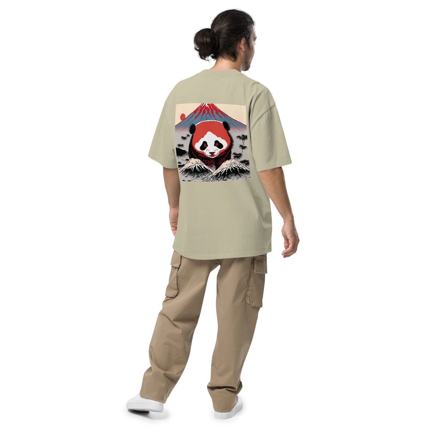 Red Panda Looking at Oppai (Woodblock Printing Style) Oversized Faded T-shirt by tokyozoodesign