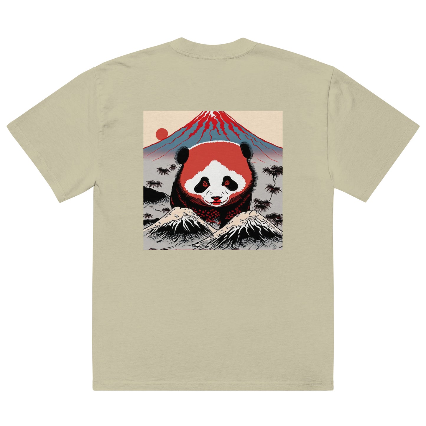 Red Panda Looking at Oppai (Woodblock Printing Style) Oversized Faded T-shirt by tokyozoodesign